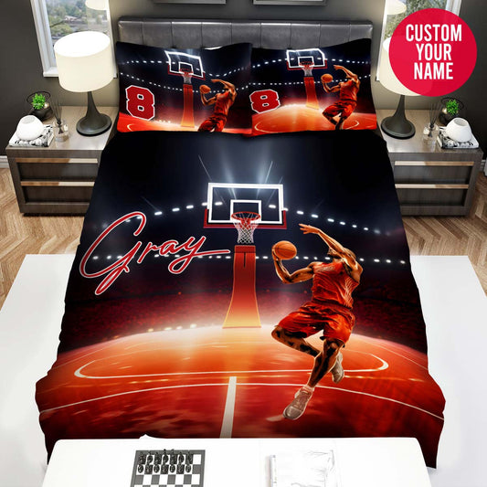 BlueJose Personalized Basketball Court And Player Custom Name Duvet Cover Bedding Set