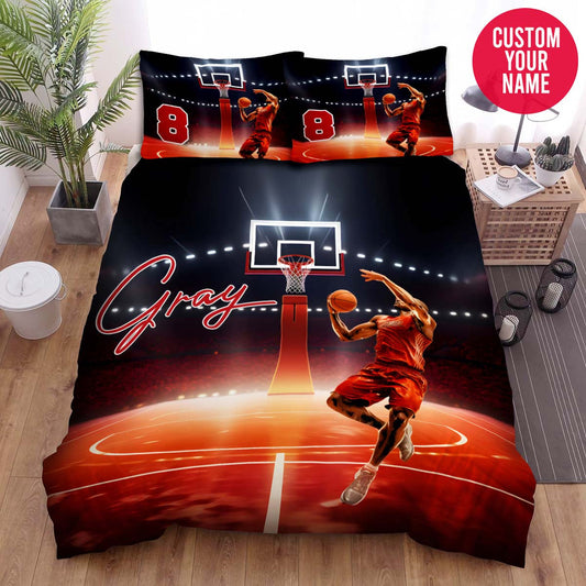 BlueJose Personalized Basketball Court And Player Custom Name Duvet Cover Bedding Set