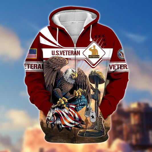 BlueJose Premium Proudly Served US Veteran Zip Hoodie