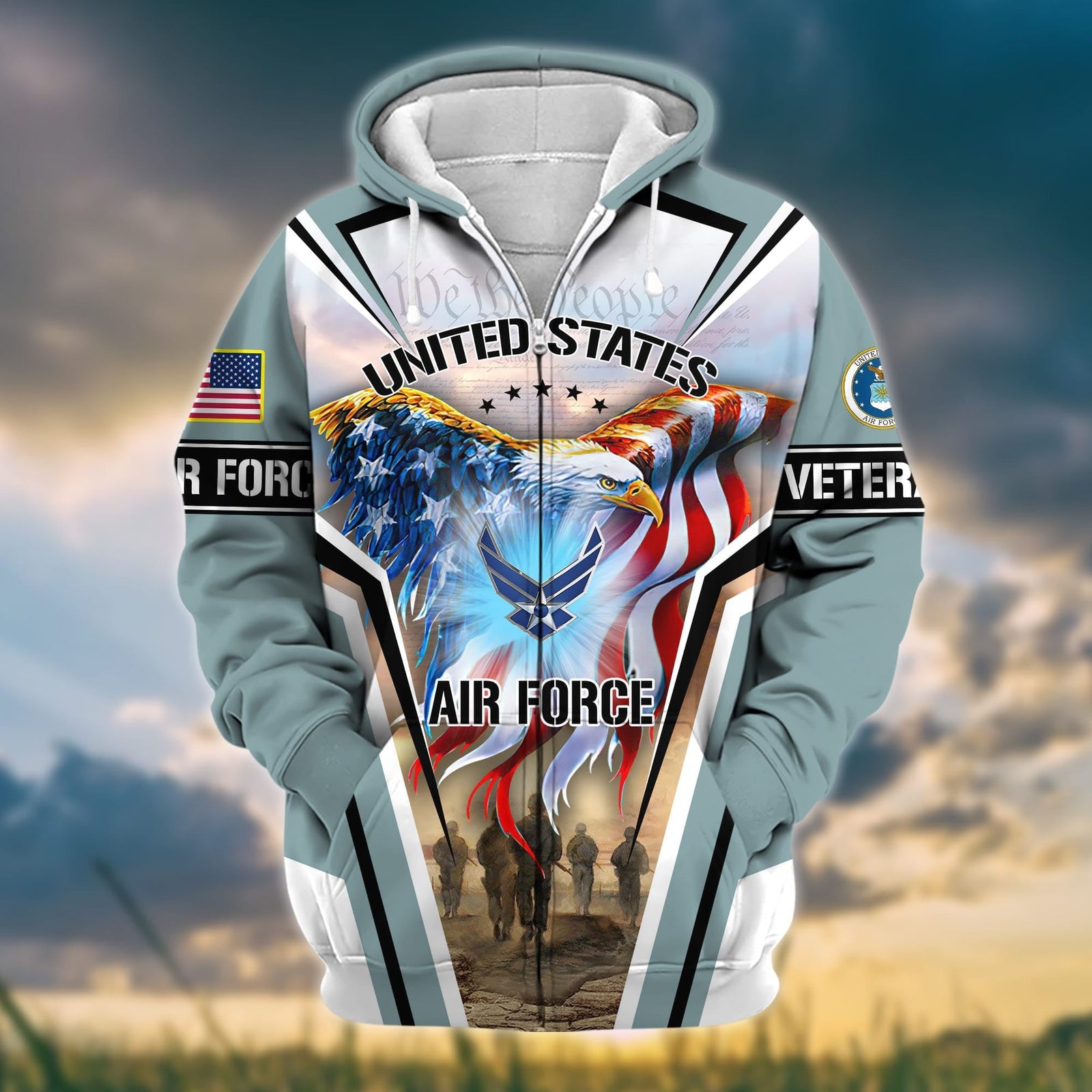 BlueJose Premium Honoring All Who Served US Veteran Zip Hoodie