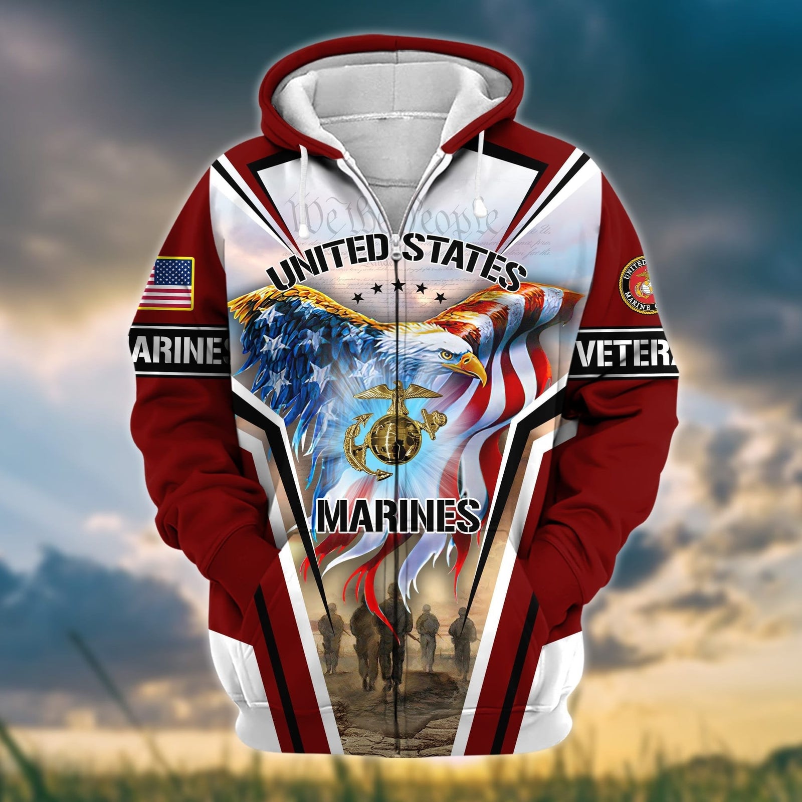 BlueJose Premium Honoring All Who Served US Veteran Zip Hoodie