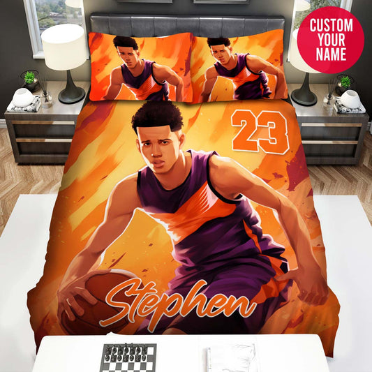 BlueJose Personalized Black Boy Love Basketball Custom Name Duvet Cover Bedding Set