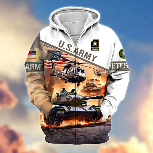 BlueJose Premium Proudly Served US Veteran Zip Hoodie