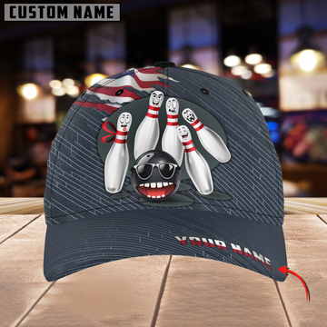 BlueJose Bowling Funny Cartoon Personalized Name Cap