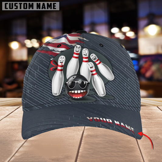BlueJose Bowling Funny Cartoon Personalized Name Cap