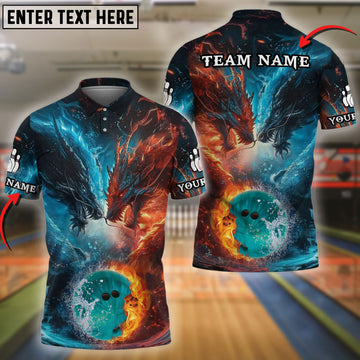 BlueJoses Bowling Water Dragon & Fire Dragon Customized Name, Team Name 3D Shirt