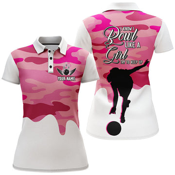 BlueJoses Bowling Pink Camo Pattern Personalized All Over Printed Shirt For Women