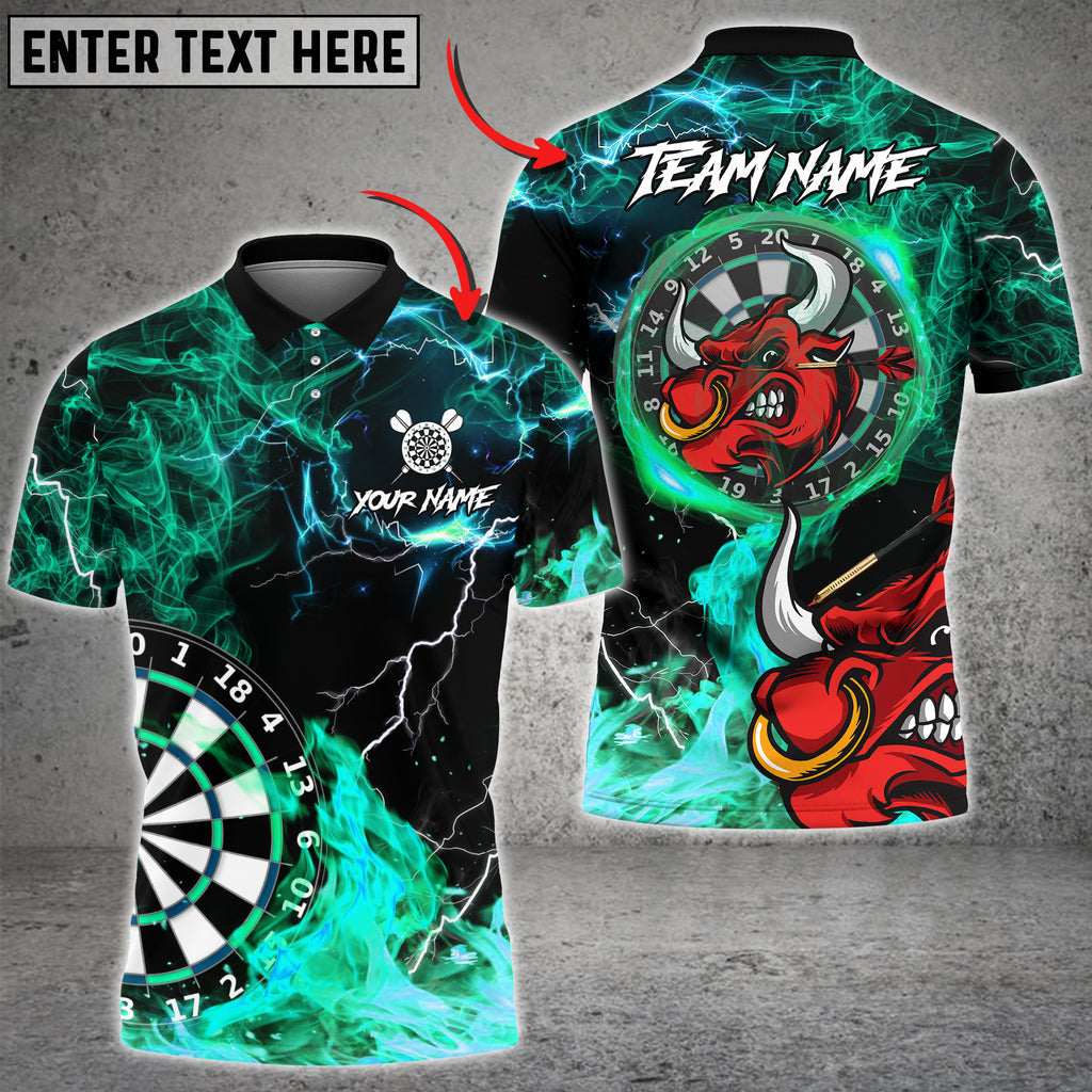 BlueJose Darts Bullseye Flame Thunder Personalized Name, Team Name Shirt (4 Colors)