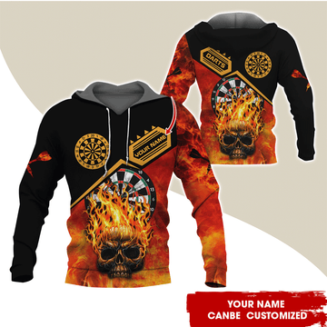 BlueJose Customized Name Darts Premium Flaming Skull Hoodie