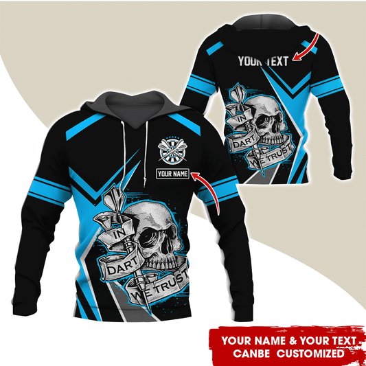 BlueJose Darts Skull Personalized Name, Team Name Hoodie
