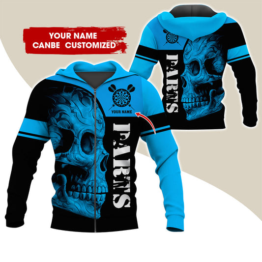 BlueJose Darts Skull Personalized Name, Team Name Hoodie