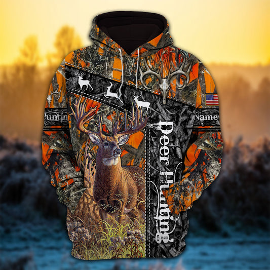 BlueJose Customized Name Deer Hunting Camo 3D Hoodie (3 Colors)