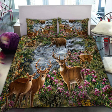 Bluejose Deer And Bear Forest Hunting Bedding Set