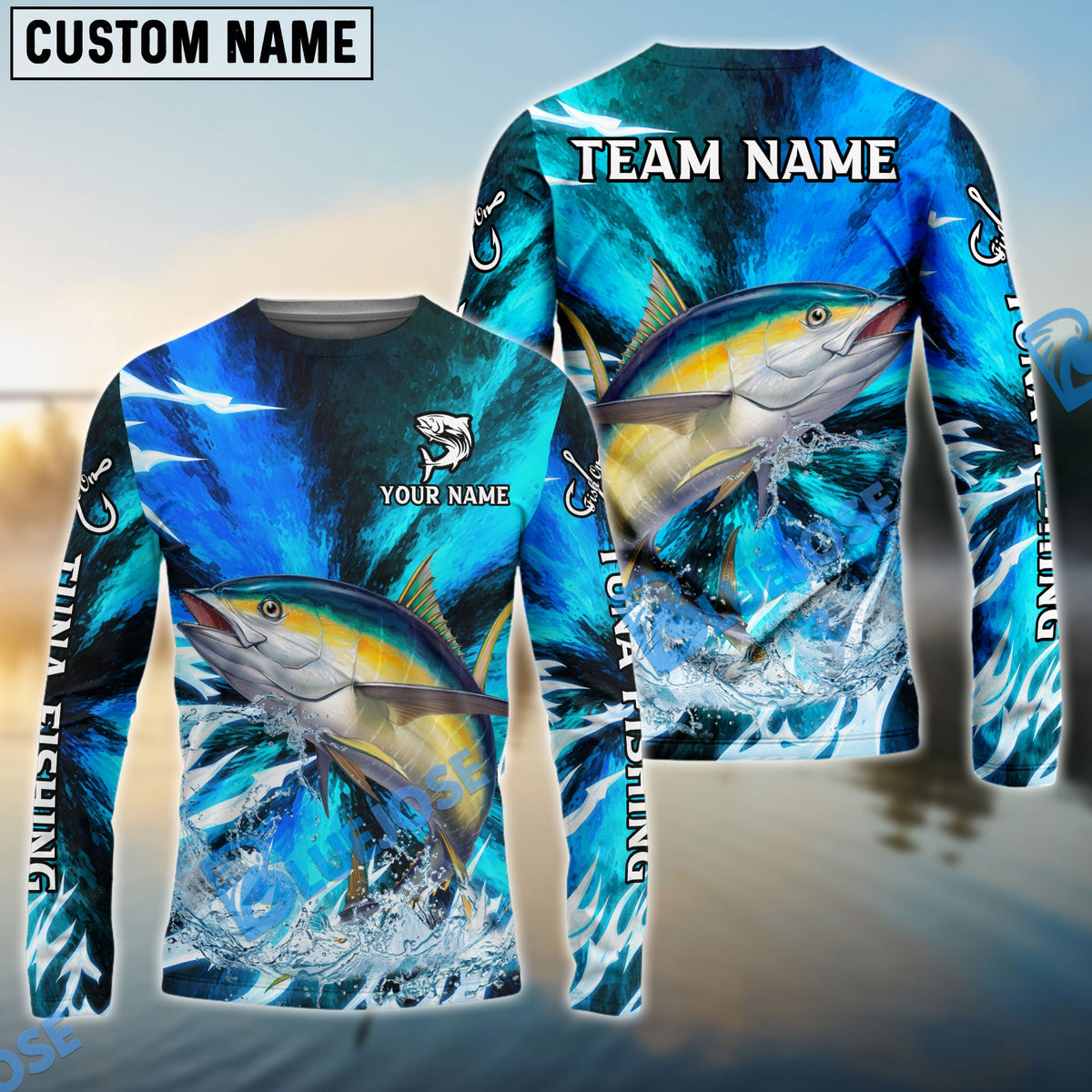 Bluejose Tuna Fishing Sharp Strike Custom Name &amp; Team Name 3D Shirts