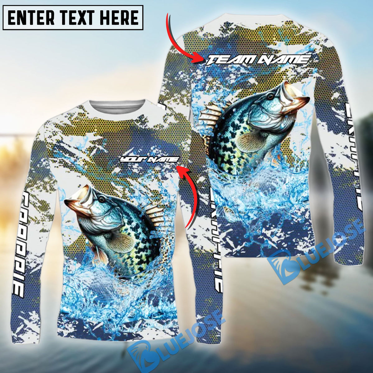 Bluejose Crappie Fishing Hooked On Victory Custom Name &amp; Team Name 3D Shirts