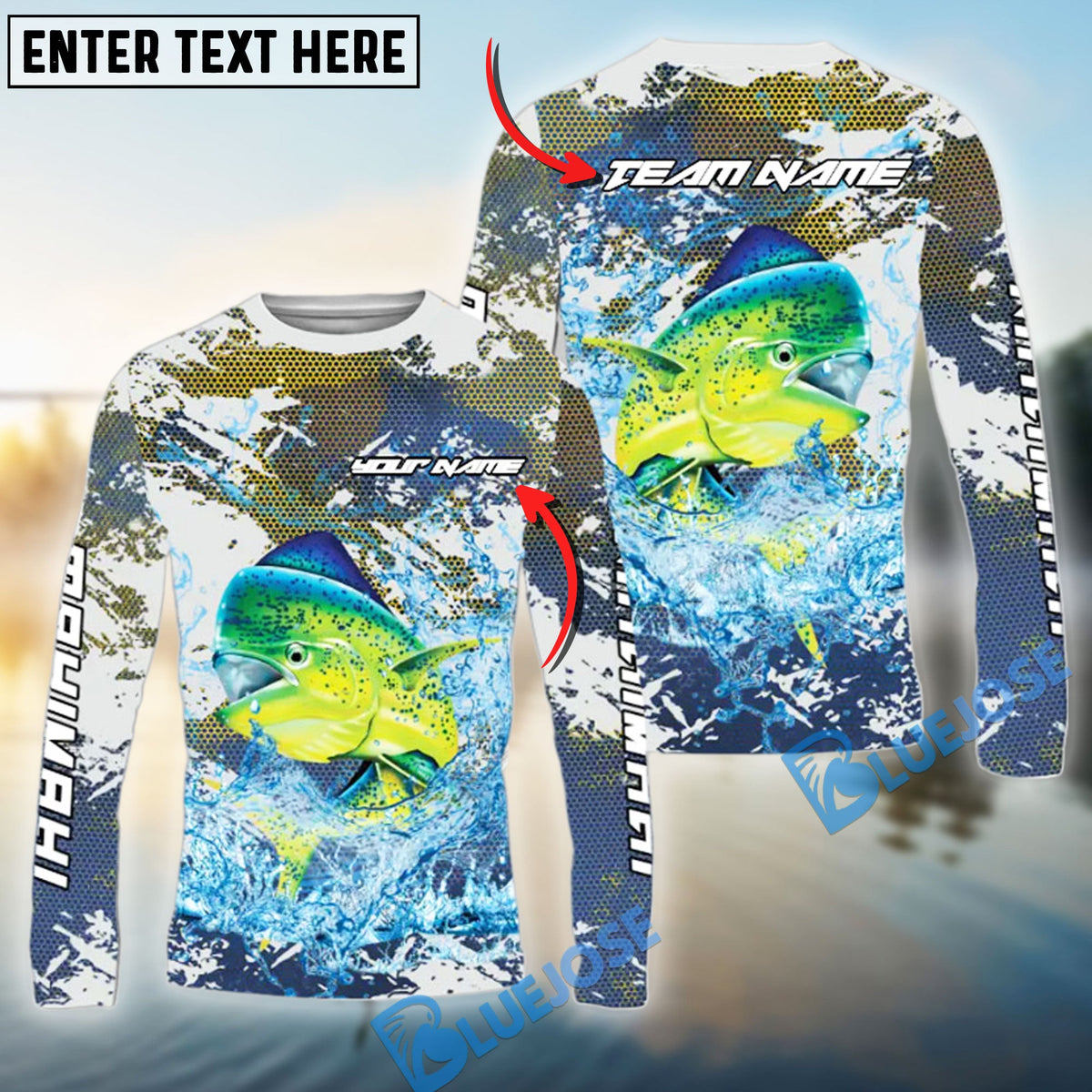 Bluejose Mahi-Mahi Fishing Hooked On Victory Custom Name &amp; Team Name 3D Shirts