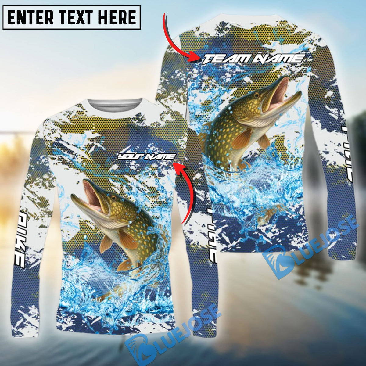 Bluejose Pike Fishing Hooked On Victory Custom Name &amp; Team Name 3D Shirts