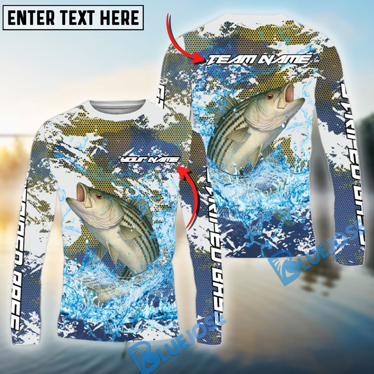 Bluejose Striped Bass Fishing Hooked On Victory Custom Name &amp; Team Name 3D Shirts