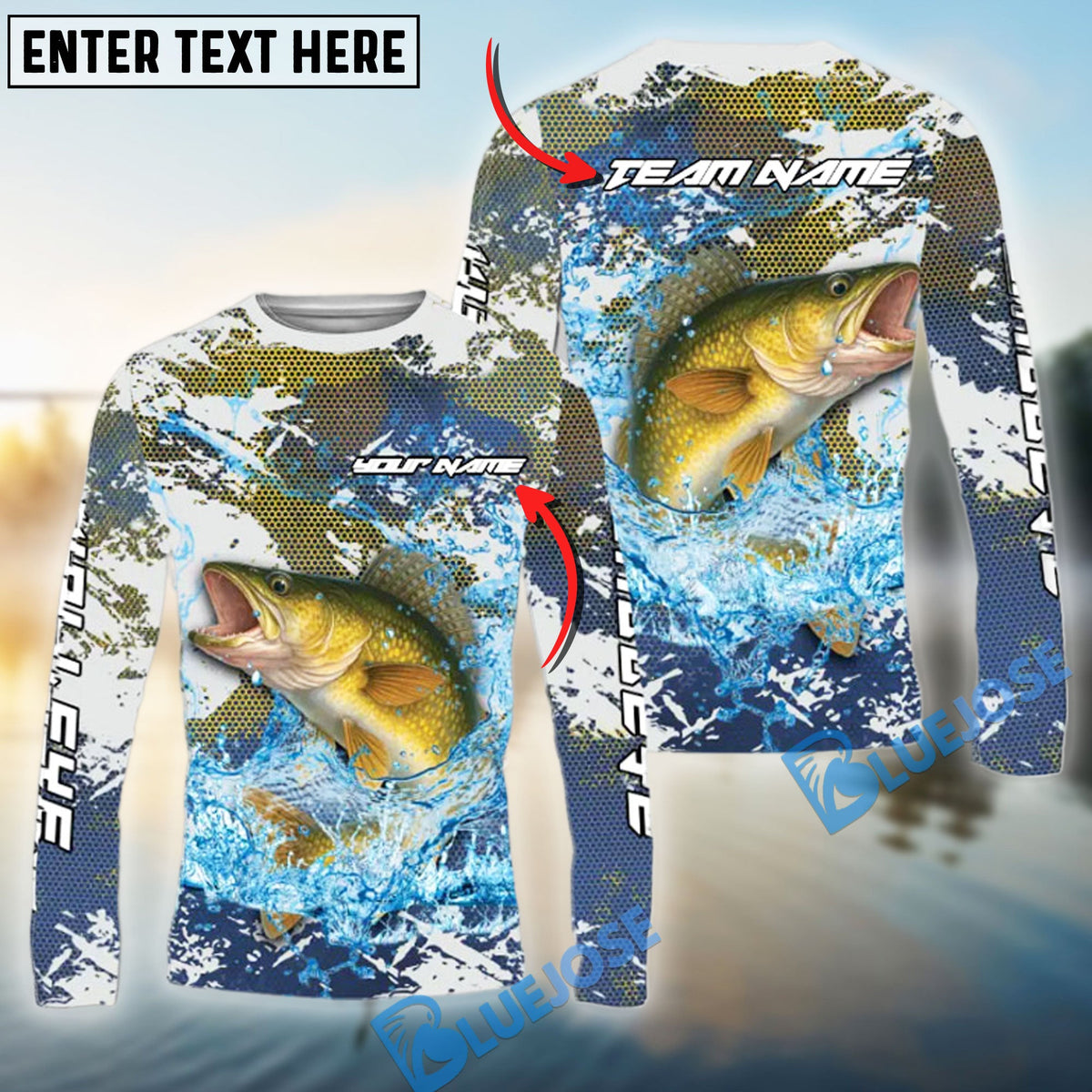 Bluejose Walleye Fishing Hooked On Victory Custom Name &amp; Team Name 3D Shirts