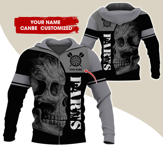 BlueJose Darts Skull Personalized Name, Team Name Hoodie