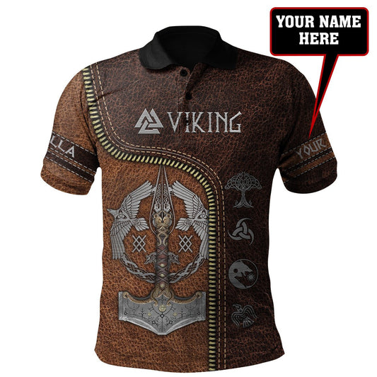 BlueJose (Custom) VikingStyle Clothing - Viking Symbols Polo Shirt - Leather Style