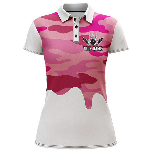 BlueJoses Bowling Pink Camo Pattern Personalized All Over Printed Shirt For Women