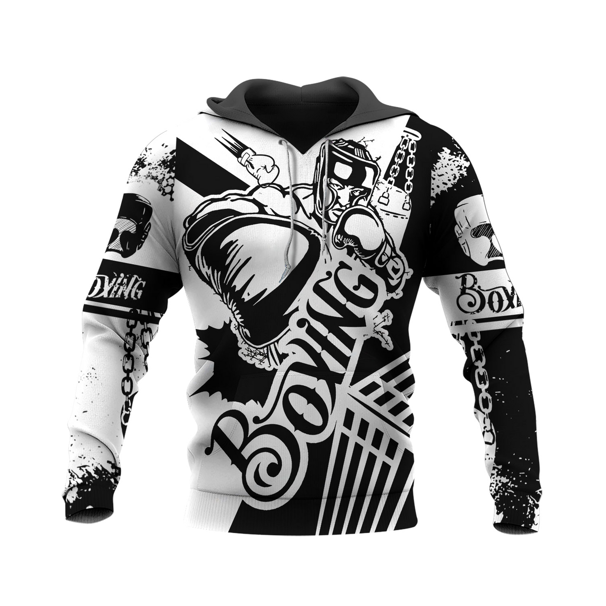 BlueJose Boxing Black &amp; White 3D Hoodie