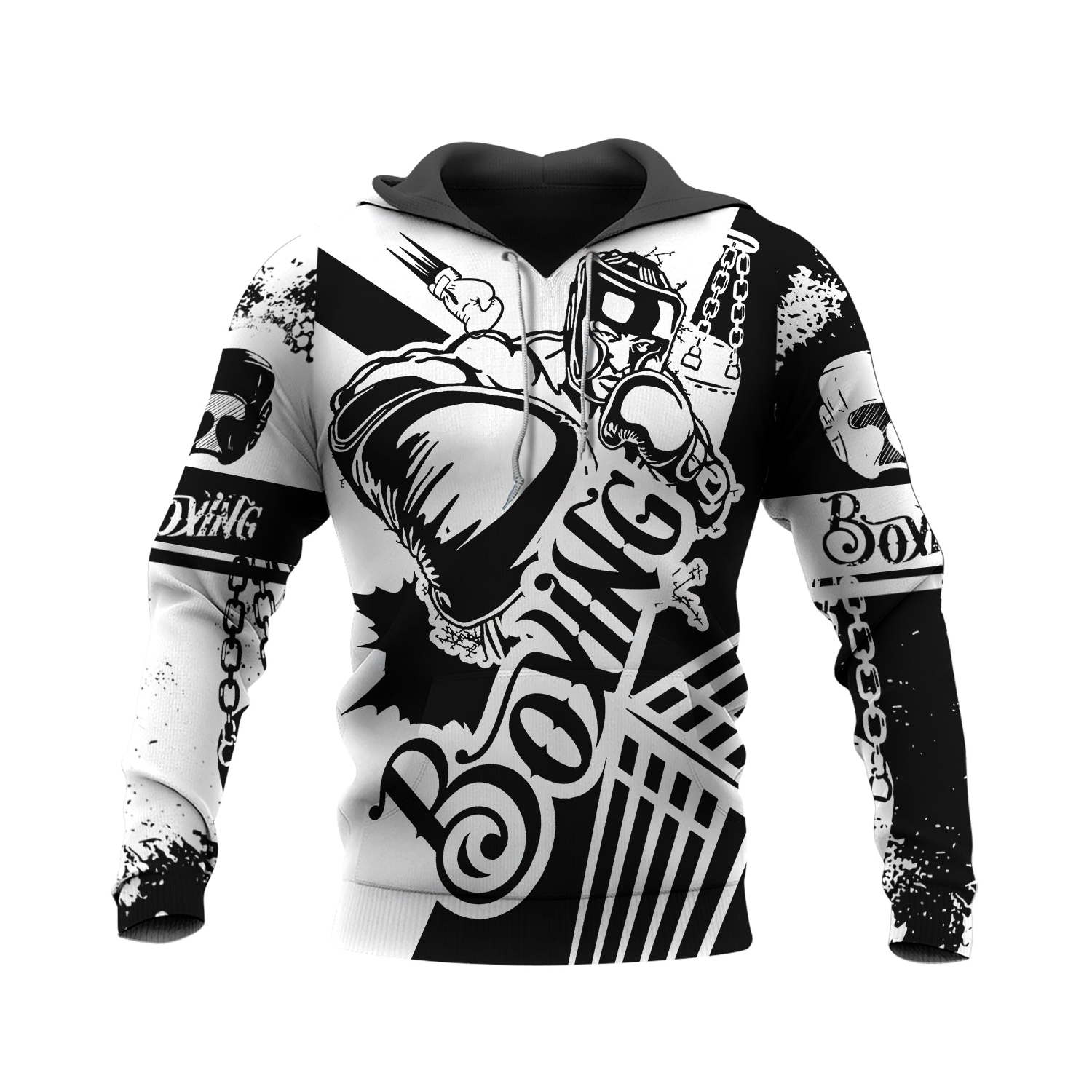 BlueJose Boxing Black & White 3D Hoodie