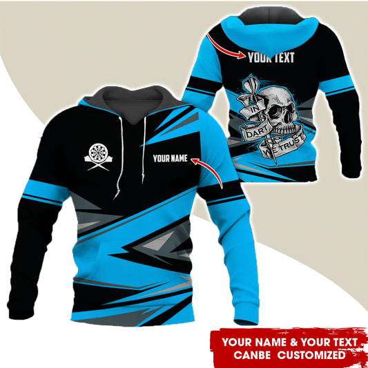 BlueJose Customized Name & Text Darts Skull Premium Hoodie