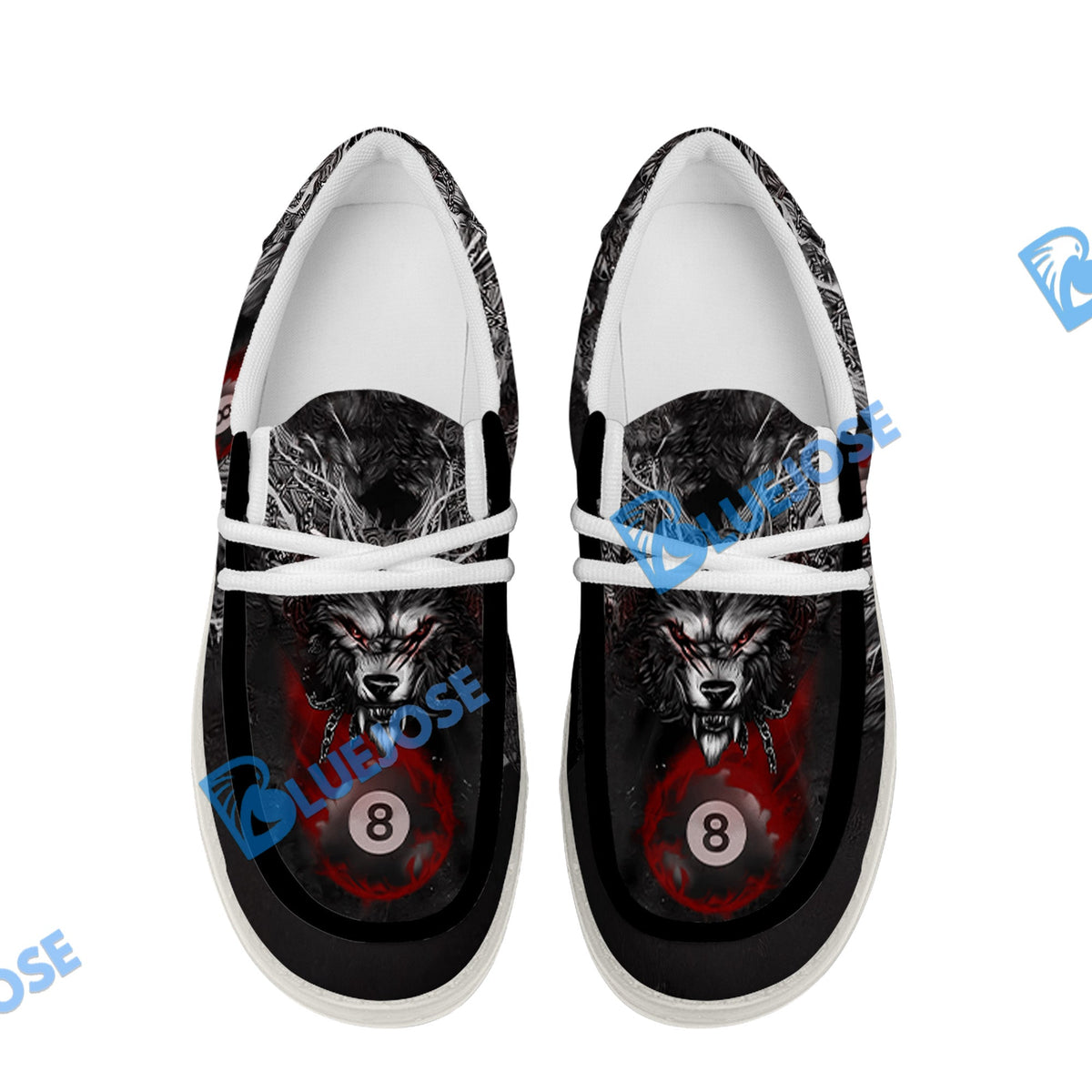 BlueJose Billiards 8 Chain Scar Wolf White Canvas Loafer Shoes (4 Colors)