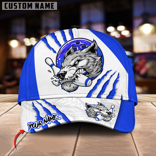 BlueJoses Bowling And Pins Wolf Strike Power Personalized Name Cap
