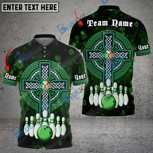 BlueJoses Bowling And Pins Irish Cross Customized Name, Team Name 3D Shirt