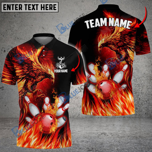 BlueJose Bowling And Pins Flame Phoenix Customized Name 3D Shirt (4 Colors)