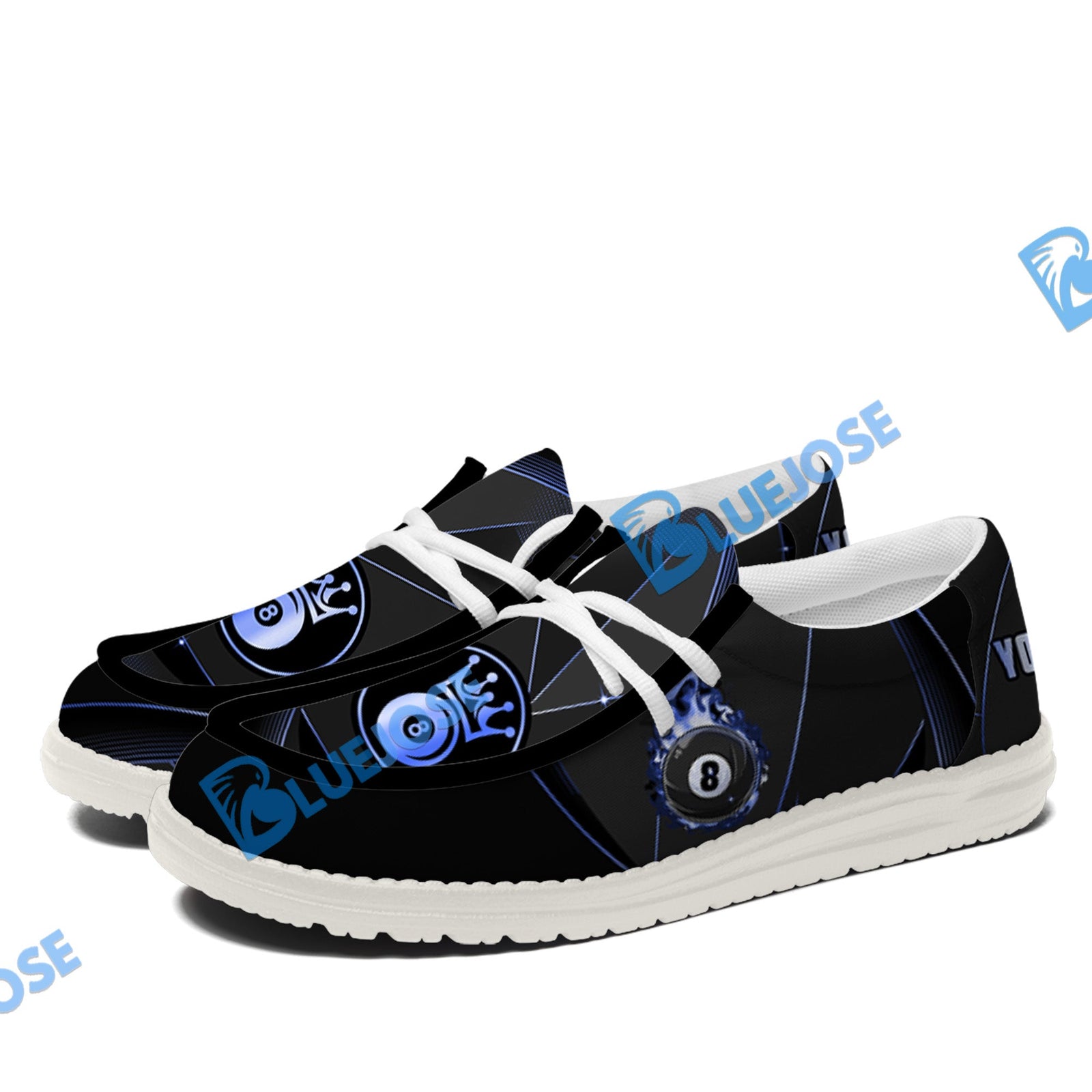 BlueJose Billiards 8 Ball Flame Luxury White Canvas Loafer Shoes (4 Colors)