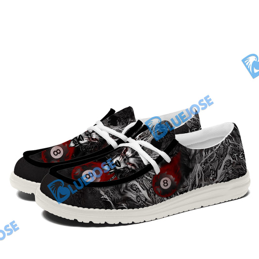 BlueJose Billiards 8 Chain Scar Wolf White Canvas Loafer Shoes (4 Colors)