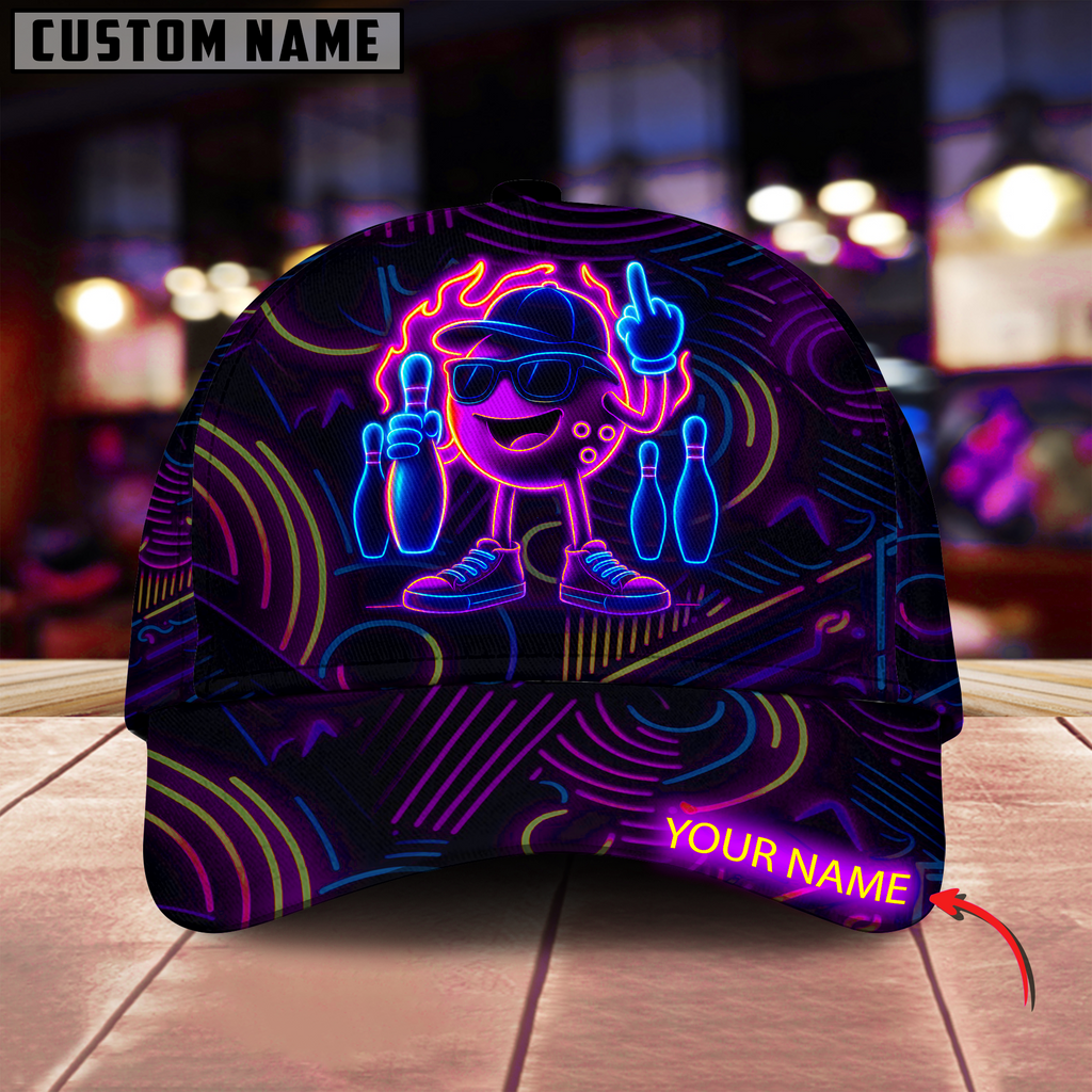 BlueJoses Bowling And Pins Neon Ball Champion Personalized Name Cap