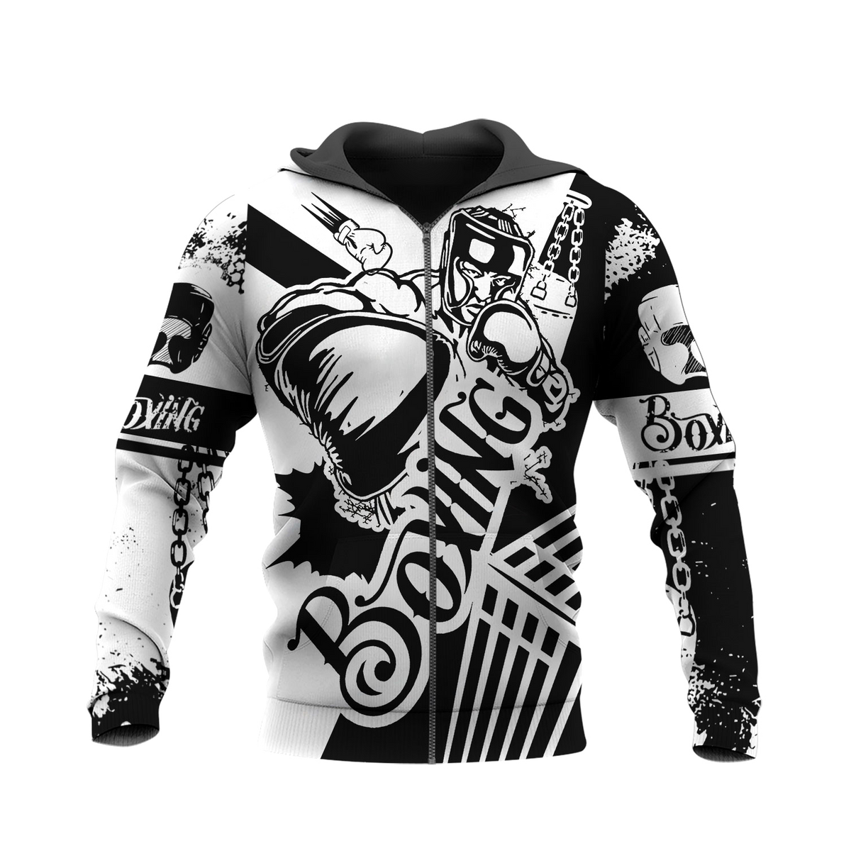 BlueJose Boxing Black & White 3D Hoodie