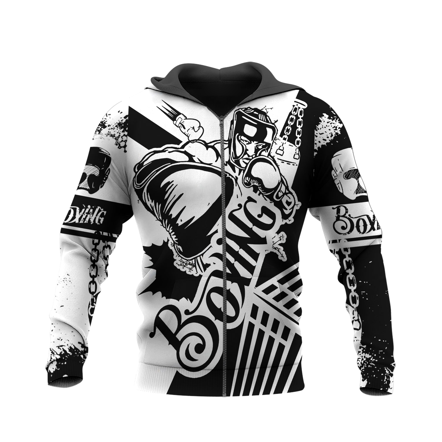 BlueJose Boxing Black & White 3D Hoodie