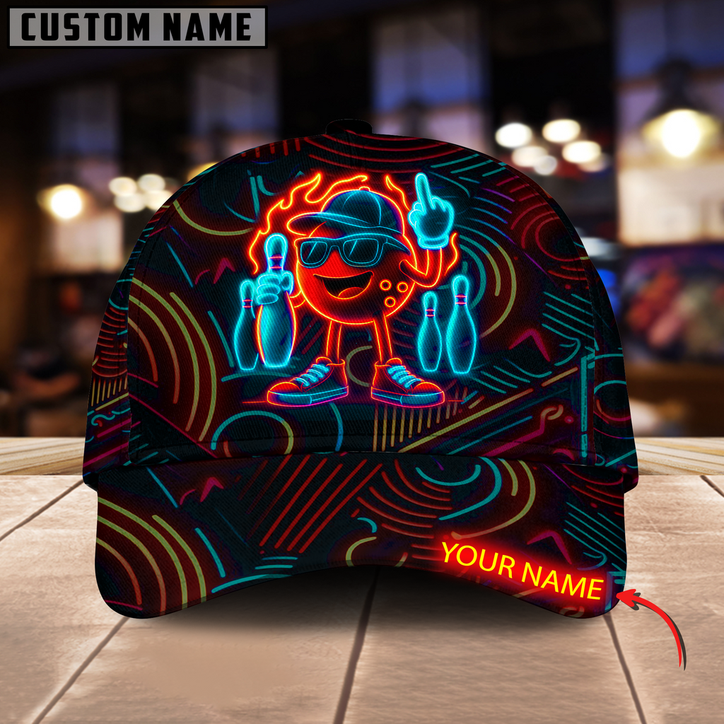 BlueJoses Bowling And Pins Neon Ball Champion Personalized Name Cap
