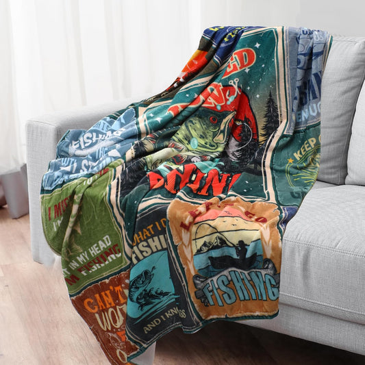 BlueJose Hooked On Fishing Vintage Blanket