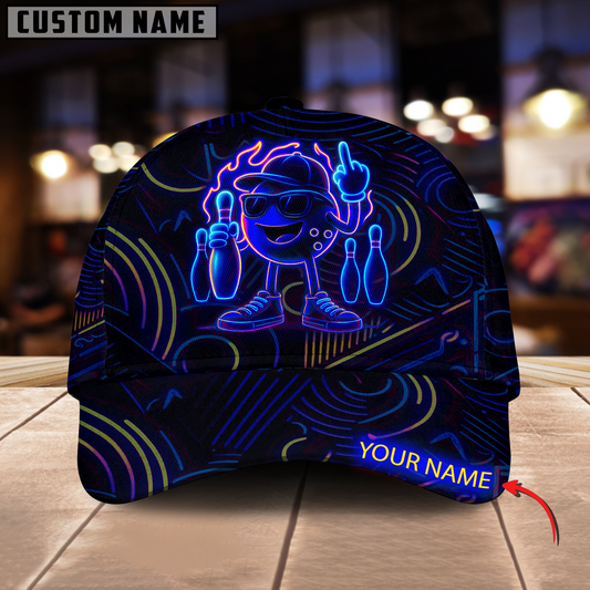 BlueJoses Bowling And Pins Neon Ball Champion Personalized Name Cap