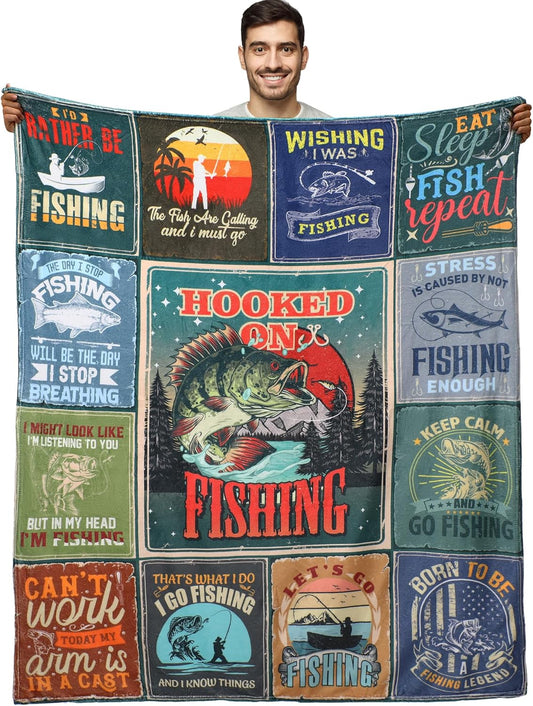 BlueJose Hooked On Fishing Vintage Blanket