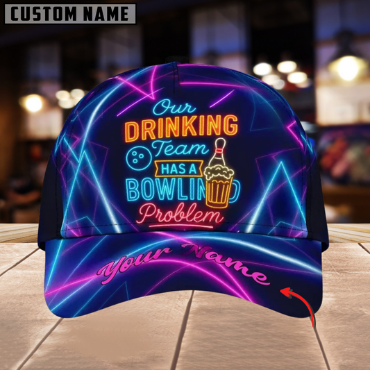 BlueJose Bowling Drinking Team Bowling Problem With Neon Style Personalized Name Cap