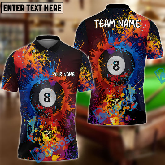 BlueJose Billiards 8-Ball Color Splash Personalized Name, Team Name Unisex Shirt