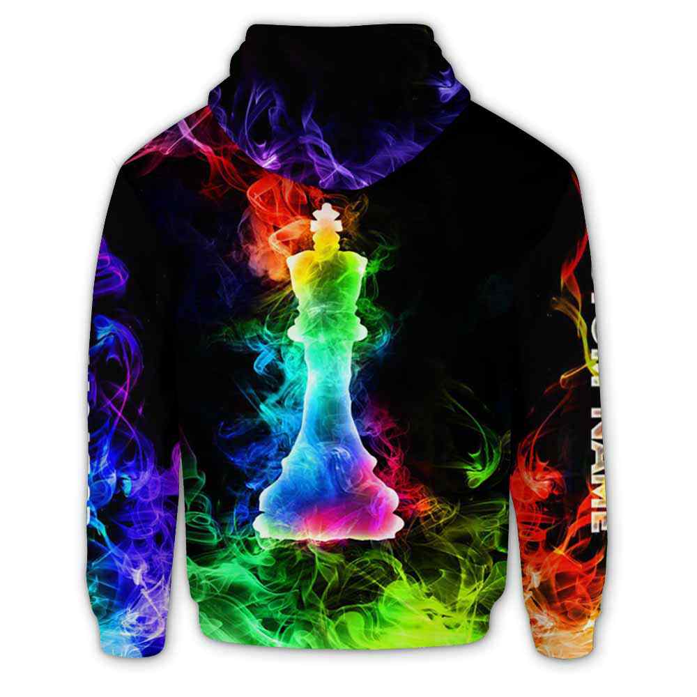 BlueJose Chess Colorful Smoke Custom Name 3D Hoodie