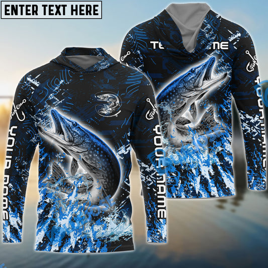 Bluejose Pike Fishing Dark Grunge Blue Custom Name & Team Name 3D Shirts