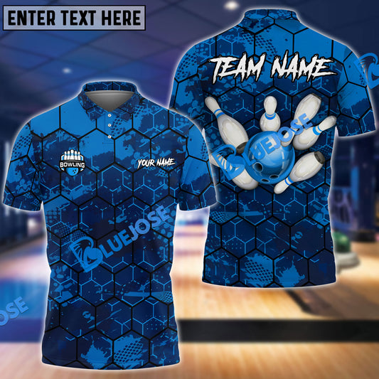 BlueJoses Bowling And Pins Hexagon Strike Customized Name 3D Shirt ( 6 Colors)