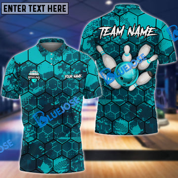 BlueJoses Bowling And Pins Hexagon Strike Customized Name 3D Shirt ( 6 Colors)