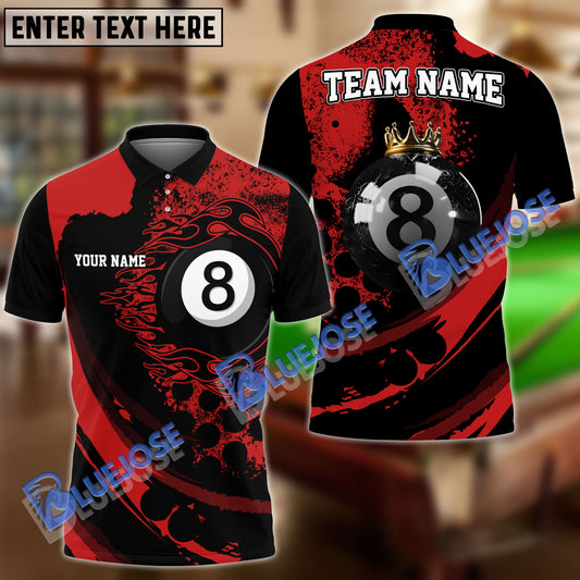 BlueJose Billiards Ball 8 Black Flames King Of Hell Personalized Name Shirt (4 Colors)