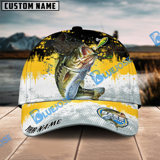 BlueJose Bass Fishing Yellow White Sport Pattern Personalized Cap